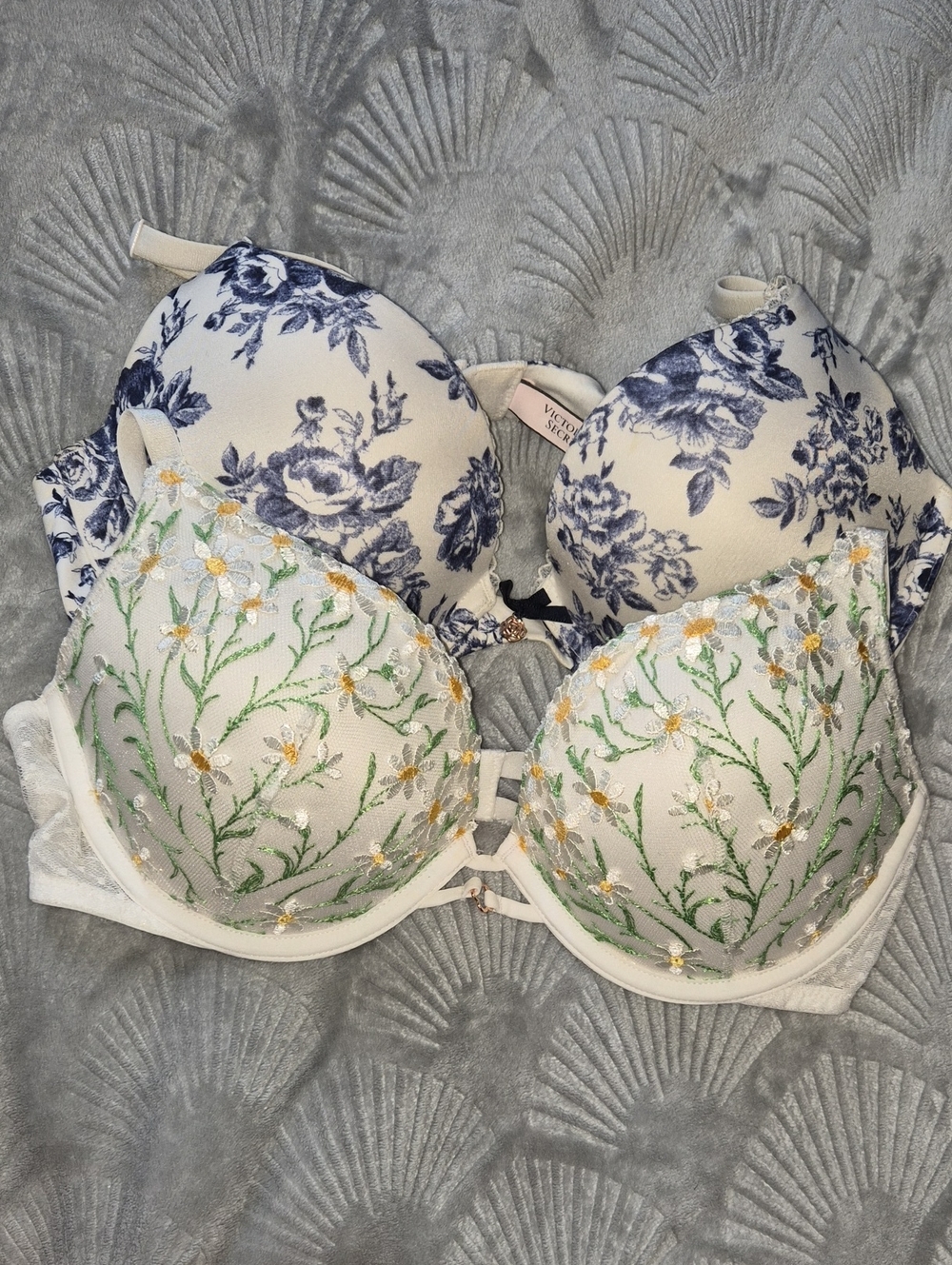 Victoria's Secret Floral Embroidered Push-Up Bras - Cream/Blue